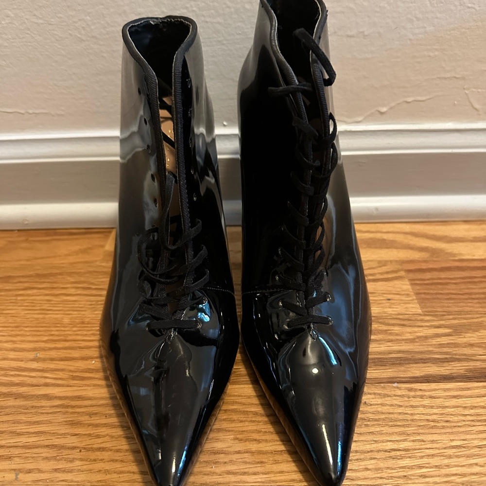 Zara Black Patent Leather Lace-Up Ankle Boots